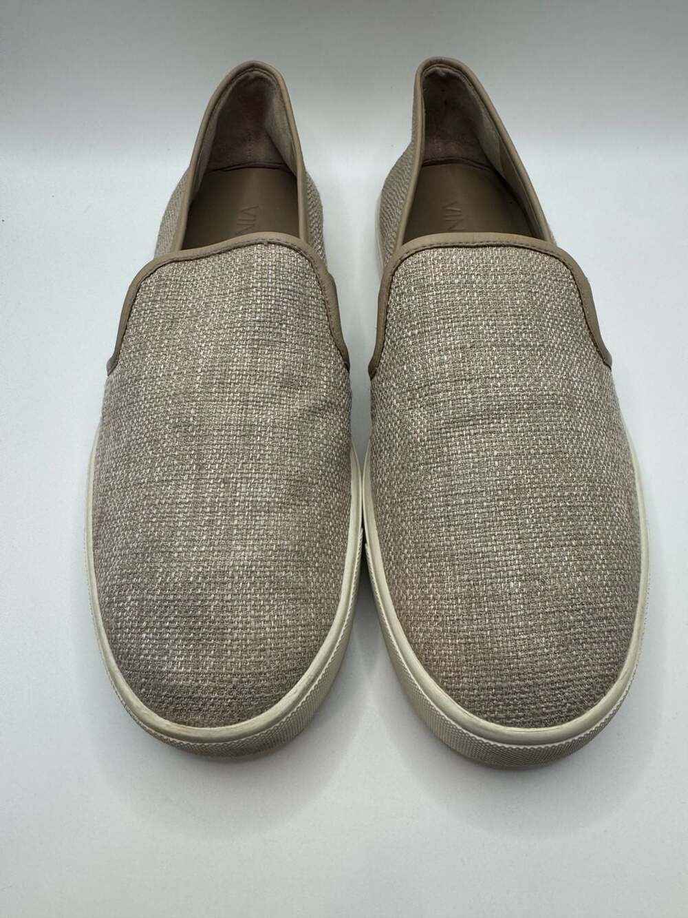 Vince Preston Slip-On Sneakers Beige Woven Linen Size 7.5